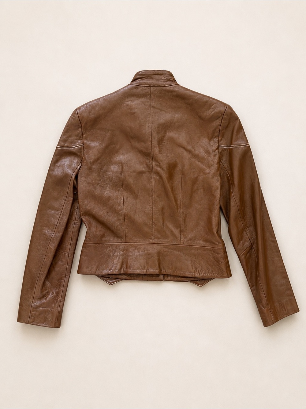 Vintage Y2K Zelda Cognac Lamb Leather Jacket Utility Pocket Boho Size 8 - Picture 4 of 7